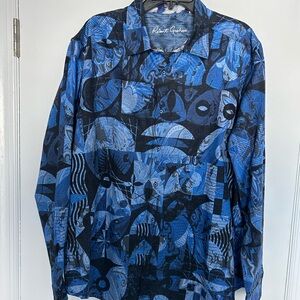 Robert Graham Men's Blue and Black Abstract Shirt